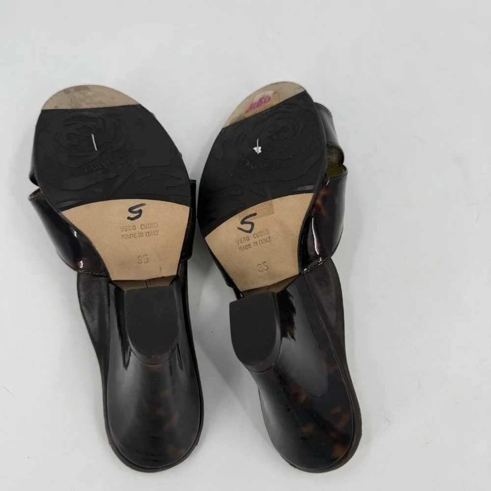 Taryn Rose Womens Size 5 EU 35 Leather Tortoise Patent Mules Heels Made Italy